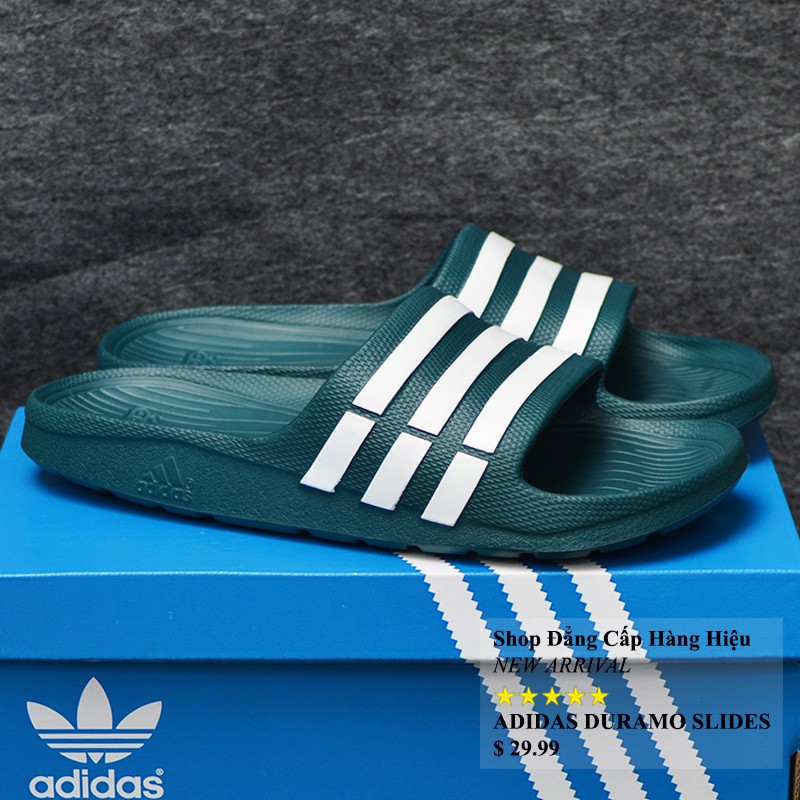 Dép Adidas Duramo màu xanh rêu sọc trắng