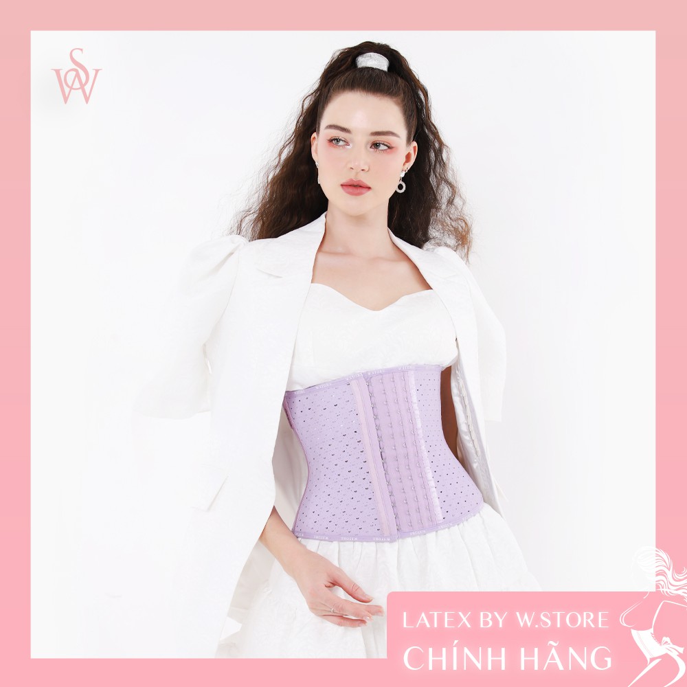 Đai Định Hình Eo Célia - Latex Lưới Màu Tím 27 Xương, Thông Hơi - Chính Hãng Latex By W.STORE - Corset Latex Chuẩn Đẹp