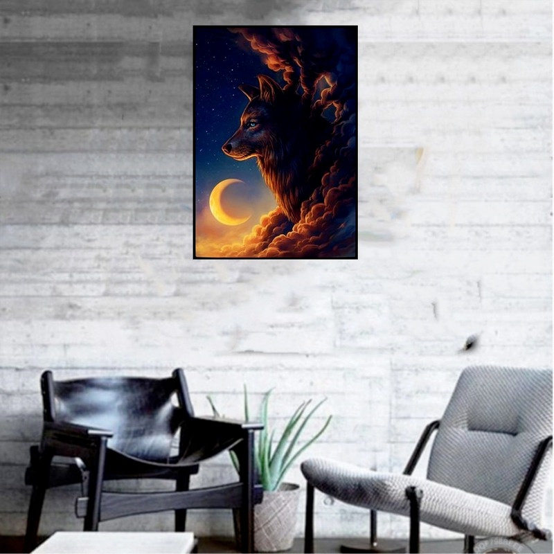 Bộ Dụng Cụ Làm Tranh Đính Đá 5D Họa Tiết Chó Sói Độc Đáo Kích Thước 30x40cm DIY Dùng Trang Trí Nhà Cửa