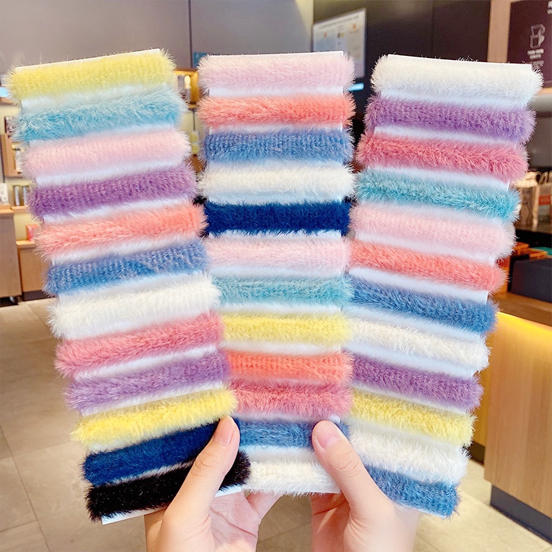 Dây buộc tóc Smileday bằng nhung màu trơn thiết kế đơn giản cho nữ