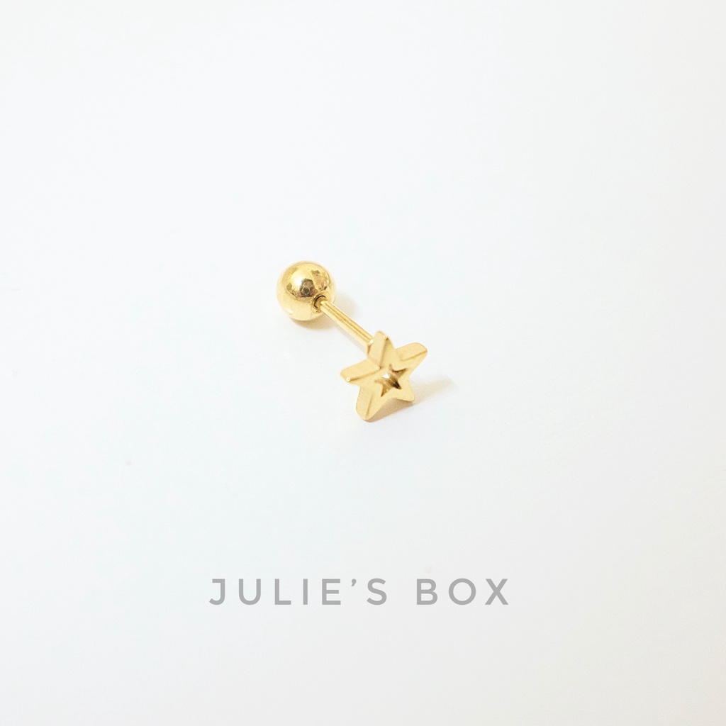 [1 Chiếc] Khuyên Tai Titan Unisex Ngôi Sao Rỗng Màu Vàng Đuôi Bi Không Gỉ Sét Không Ngứa Bông Tai Julies Box 66