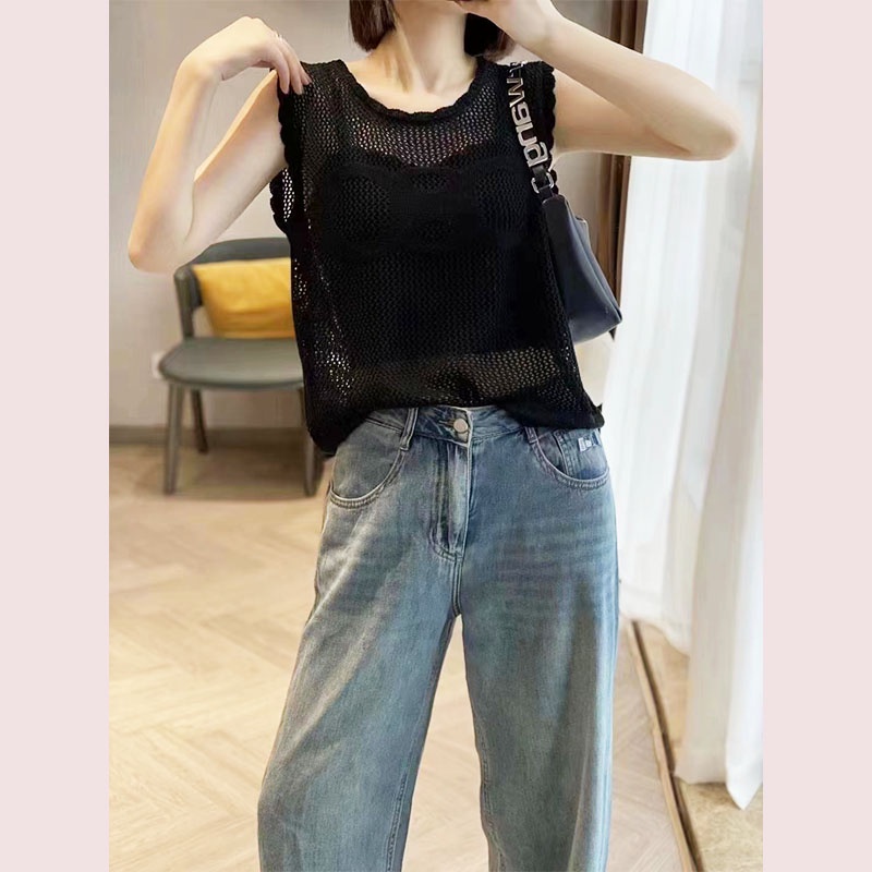Áo Len Nữ Lưới Jussy Fashion Kiểu Dáng Sát Nách Ba Lỗ Nữ Lưới Chữ 080 Sành Điệu, Thời Trang