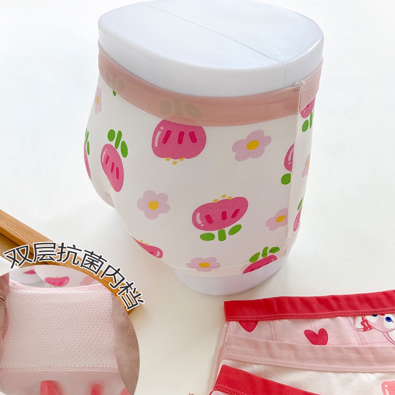 Bộ 4 Quần Lót Cotton Kháng Khuẩn In Họa Tiết Hoạt Hình Đáng Yêu Cho Bé Gái