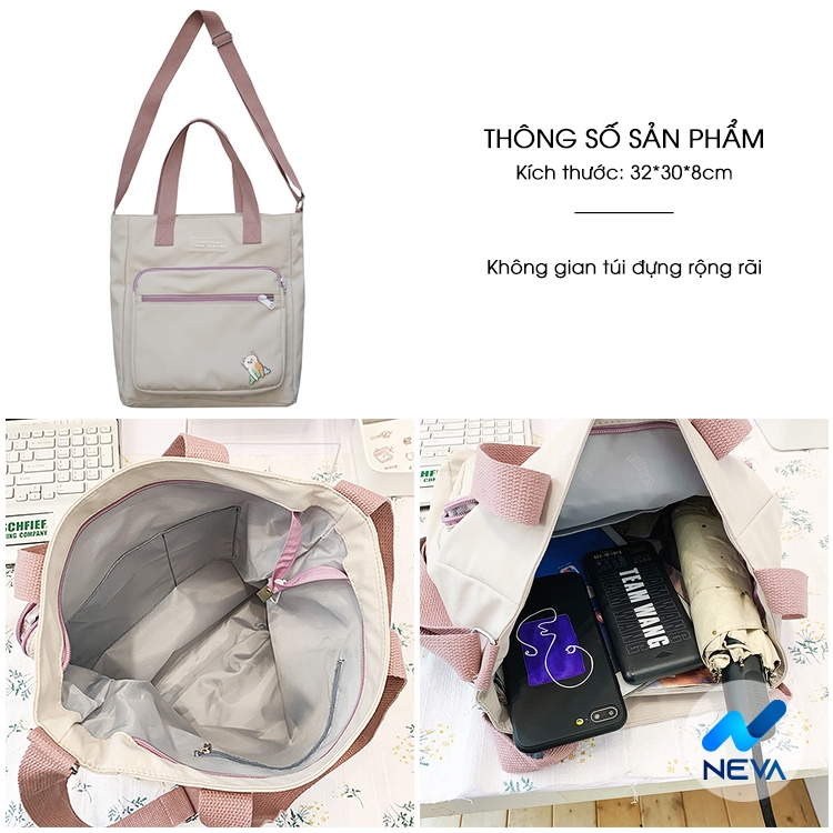 (HOT) Túi Vải/ Túi tote đeo vai, đeo chéo nhiều ngăn tiện dụng NEVA887