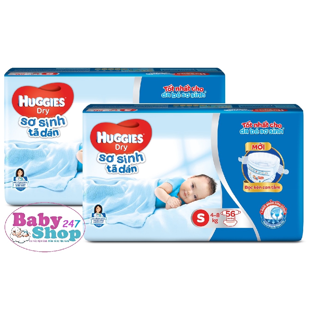 Combo 2 Bịch Tã dán Sơ Sinh Huggies S56 (4-8kg) Mẫu Mới