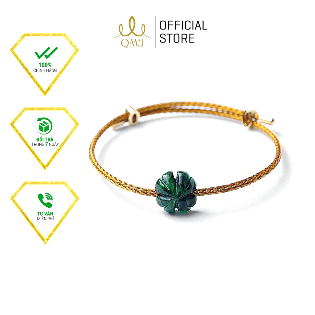 Vòng lắc tay nữ đẹp hình cỏ 4 lá đá thiên nhiên dây kim loại cao cấp QMJ - Q369