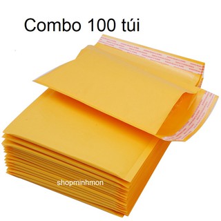 Combo 100 Túi gói hàng Kraft lót bóng khí chống sốc - Túi đóng hàng sẵn keo niêm phong Kraft màu vàng đẹp sang trọng