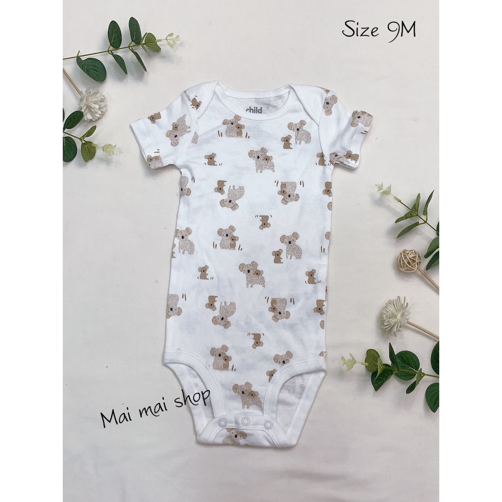 (6-9M chọn màu- Trai) Body chip TAY NGẮN xuất dư cổ tròn, cổ đáp chéo cho bé trai sz 6-9M- Bộ liền thân cho bé