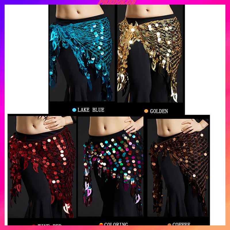 Set 2 Khăn Quấn Hông / Chân Váy Múa Bụng Đính Kim Sa Hình Tam Giác Dành Cho Nữ