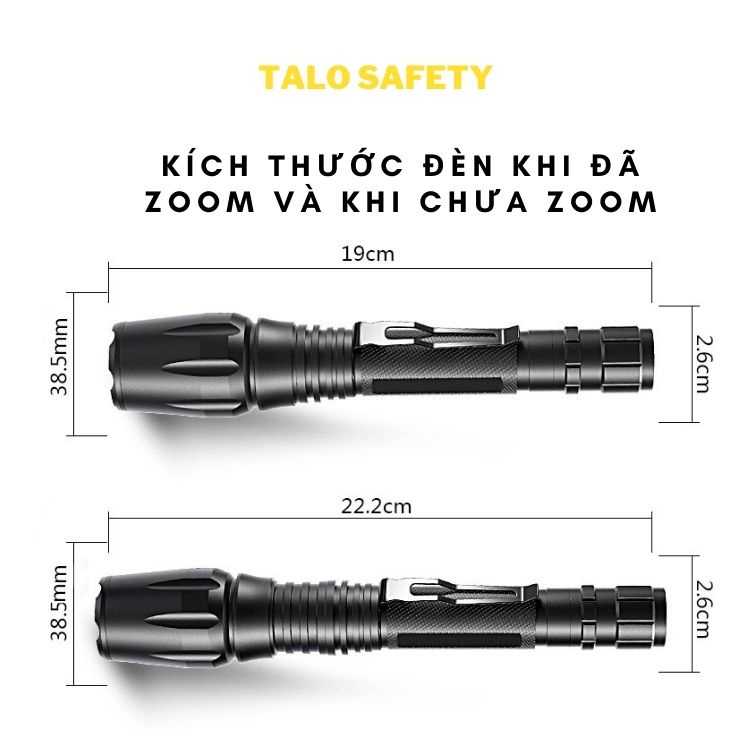 Đèn pin cầm tay siêu sáng chip led T6, sử dụng 2 pin sạc 18650 có zoom chống nước