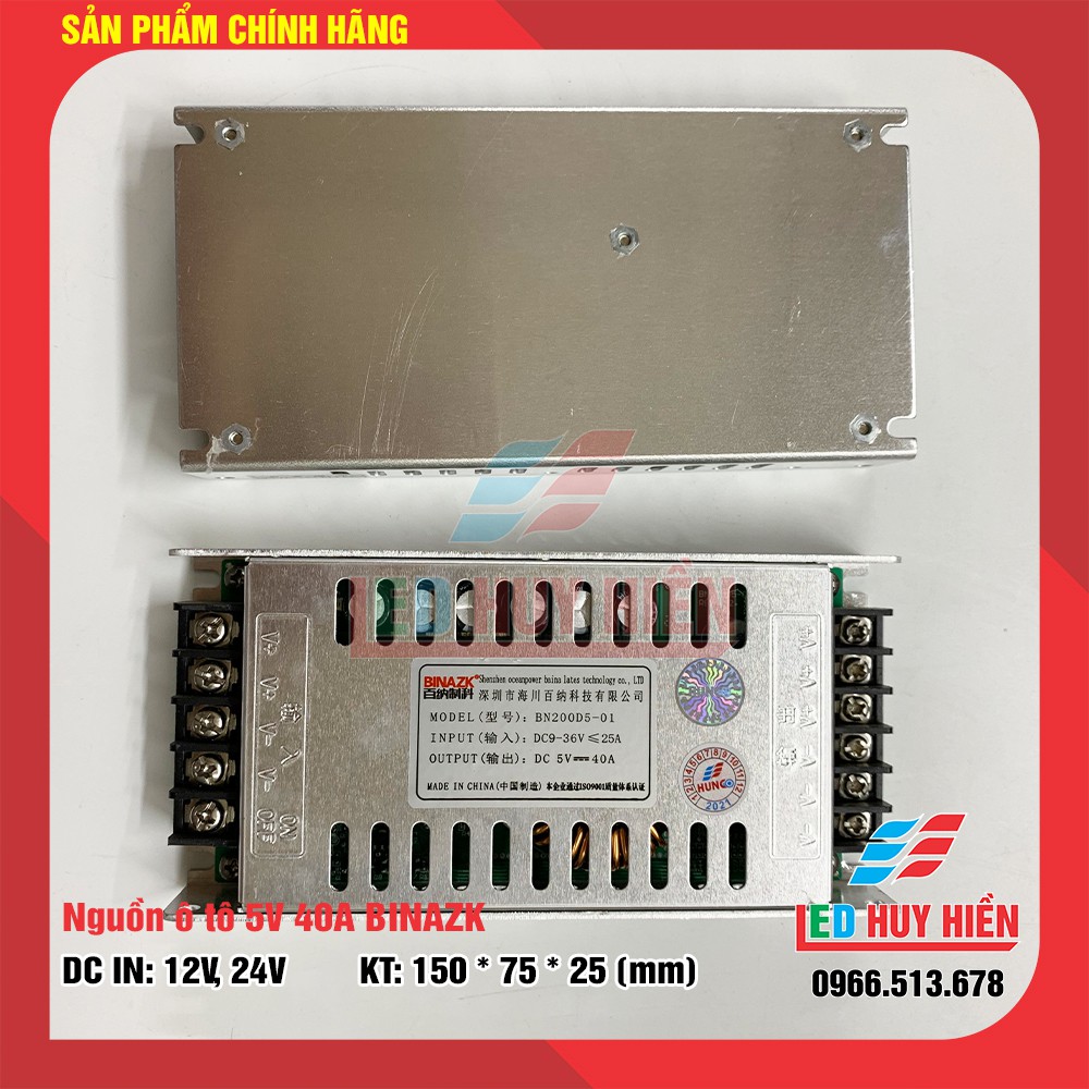 nguồn hạ áp 5v 40A (200W) BINAZK chuyên ô tô (Nguồn ô tô 5V40A BINAZK dùng cho Led, camera)