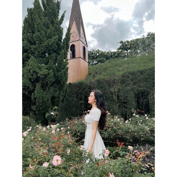 Đầm xòe TIEUDESIGN nhún nơ trước