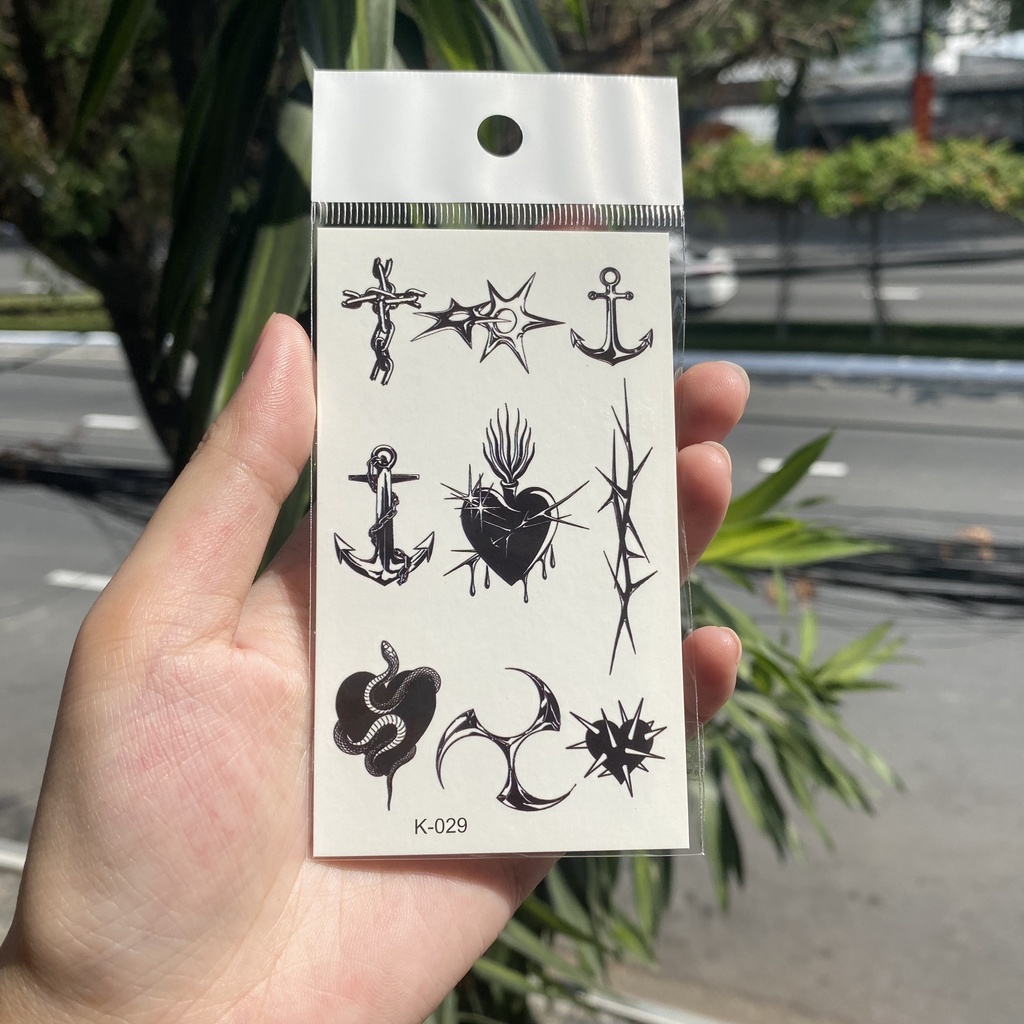 Hình xăm mỏ neo, thánh giá, chì gai k29- miếng dán tatoo tạm thời size &lt;10x6cm