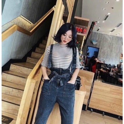 Yếm jean dài nữ phối nơ- yếm bò ulzzang phong cách hàn quốc cao cấp Lady-Hn Store88 h1