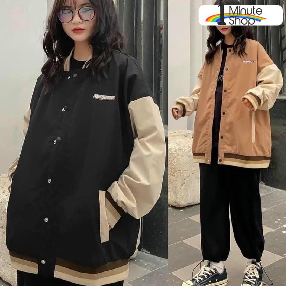 Áo khoác BOMBER WAS 2 Màu Ulzzang Unisex Chất Vải Dù Trượt Nước Form Rộng - 1Minuteshop