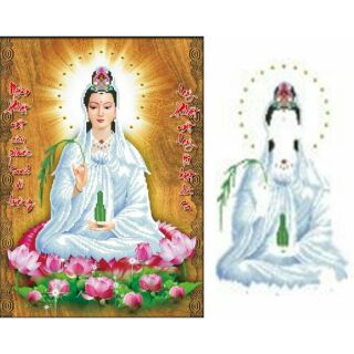 Tranh thêu chữ thập 3d Quan Âm tọa sen DLH-88816 ( 40x51 có kết phụ kiện nổi) chưa thêu