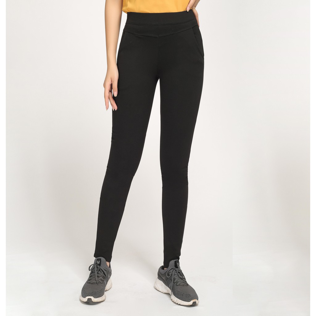 Quần Legging Vicci dáng dài 4 túi vải đen và vải vân xước