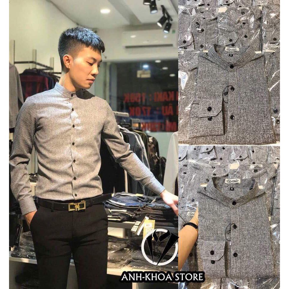 Áo Sơ Mi Nam Xám Cổ Tàu - 𝐀𝐫𝐮 𝐒𝐡𝐨𝐩 SM14