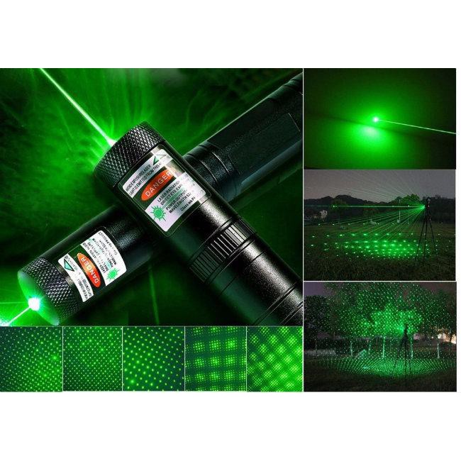 Đèn pin Laze 303 chiếu xa nhiều hình cực đẹp - Trọn bộ gồm đèn laser, bộ sạc, pin Li-ion, chìa khóa an toàn