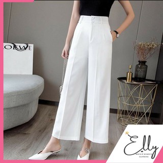 Quần ống rộng cạp cao dáng dài 2 khuy vải Tuyết Mưa
