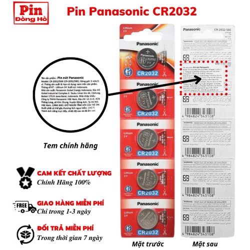 Pin 2032 panasonic CR2032 1 vỉ 5 viên. Pin cr2032 pana dùng cho cmos, thiết bị điện tử, pin đồng hồ, đồ chơi ...