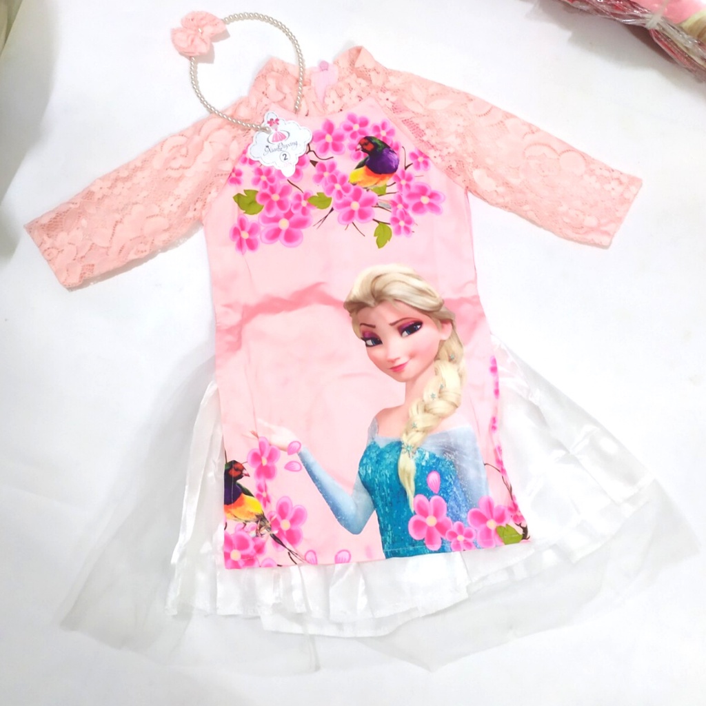 Áo dài cách tân Elsa cho bé gái 8-25kg/ Váy Elsa cho bé gái mặc Tết