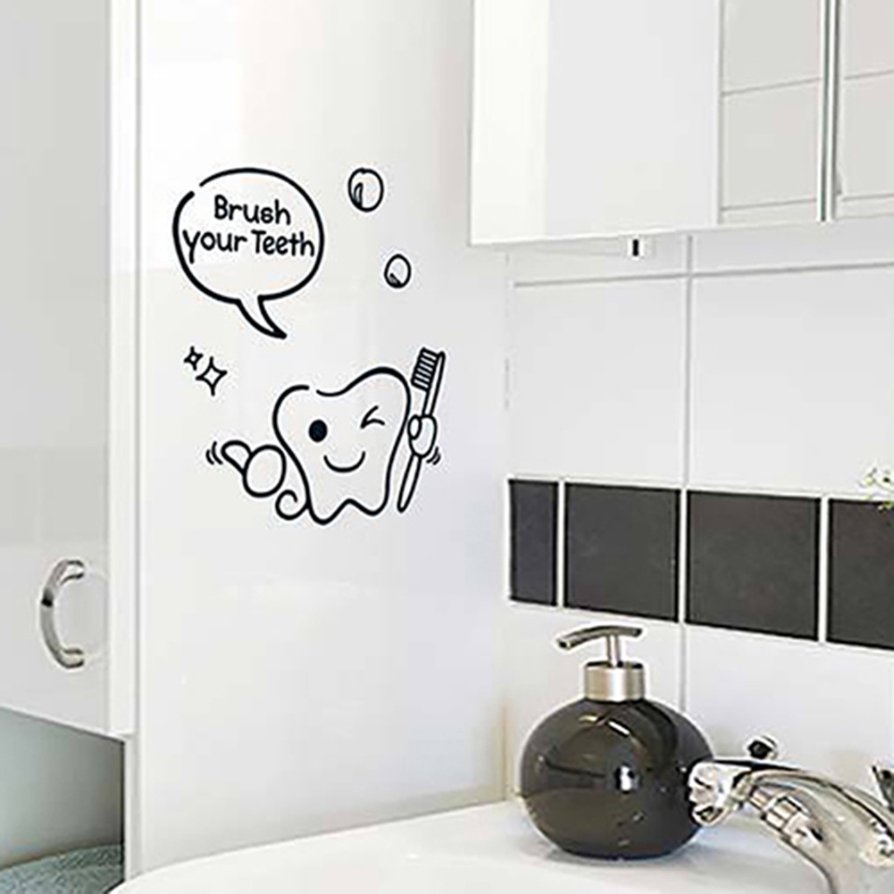 Sticker dán tường hình chữ Brush your teeth/shower hoạt hình bằng vinyl trang trí tường dễ thương