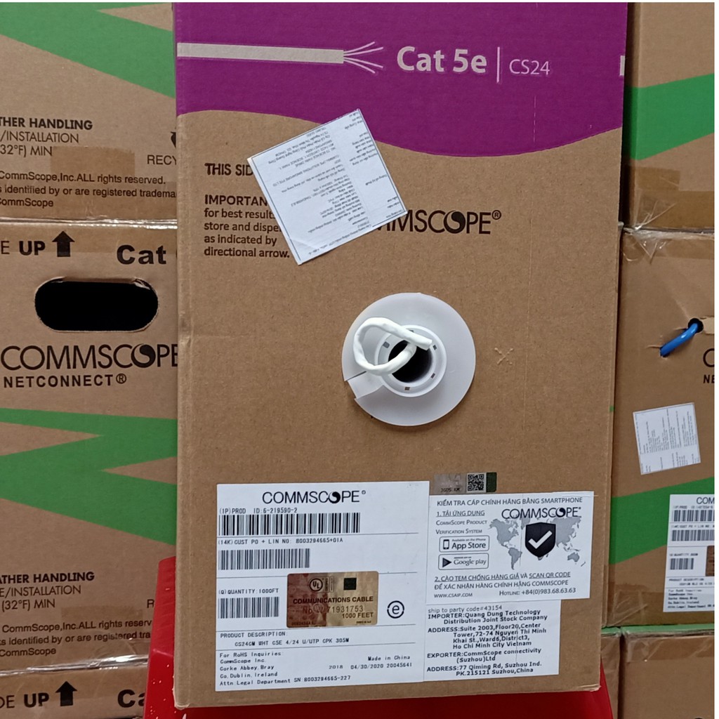 Dây cáp mạng Lan cat6/cat5e bấm sẵn 2 đầu RJ45 CommScope AMP chính hãng có CO, CQ