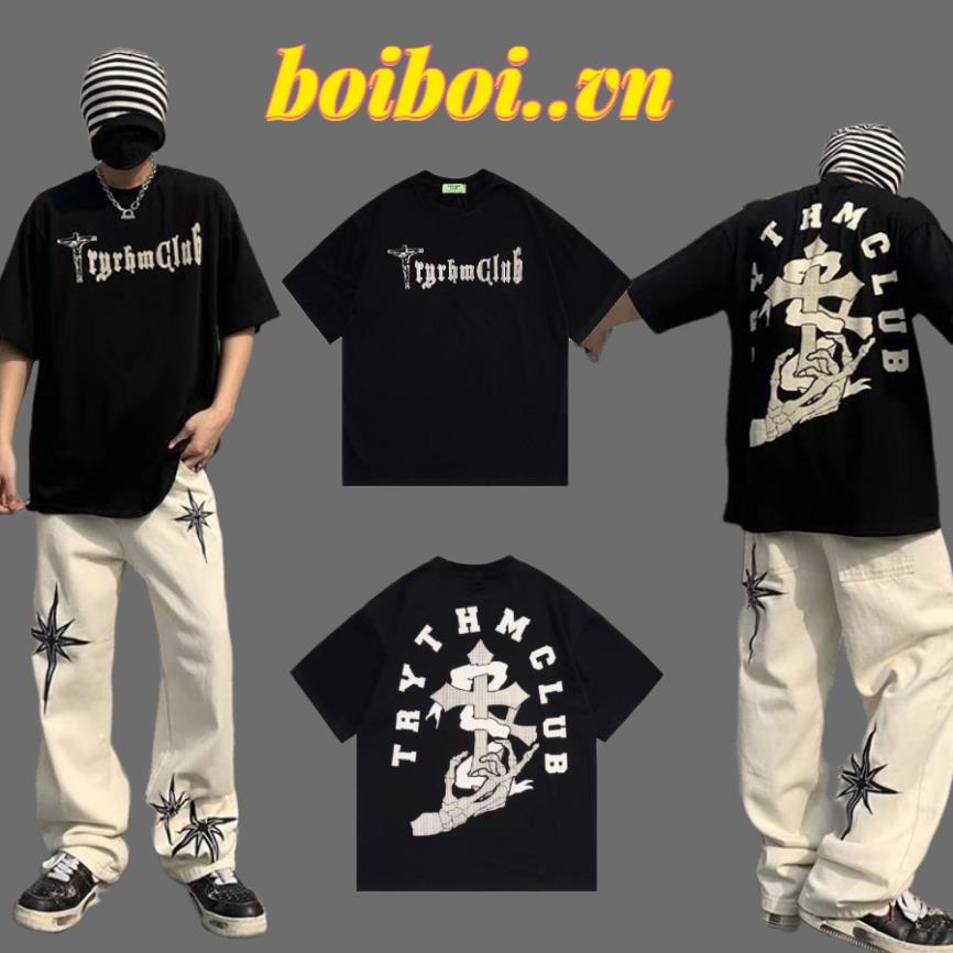 【M-8XL】Áo Thun Nam Hip Hop Màu Tối In Hình Chữ Thập Thời Trang Hàn Quốc Unisex Cỡ Lớn Cho Nam Và Nữ !