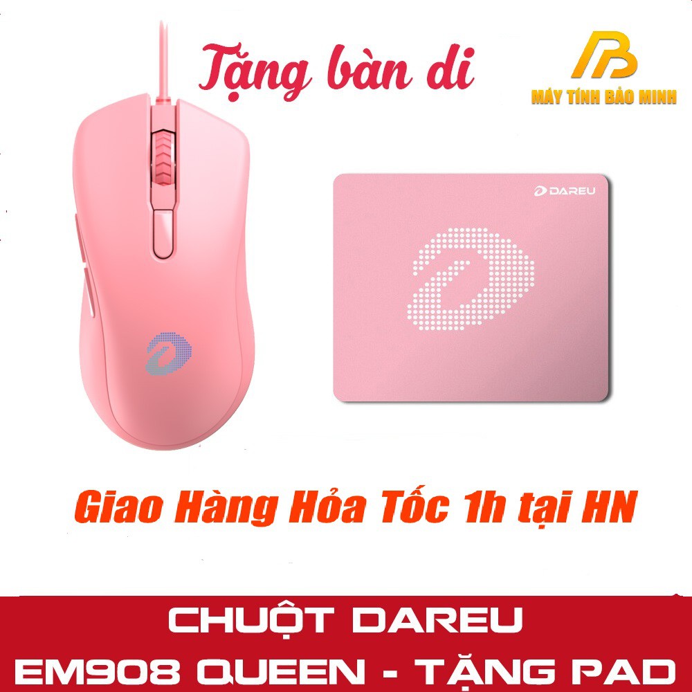 [Tặng Bàn Di Màu Hồng] Chuột Game Dareu EM908 Queen Pink - Hàng Chính Hãng