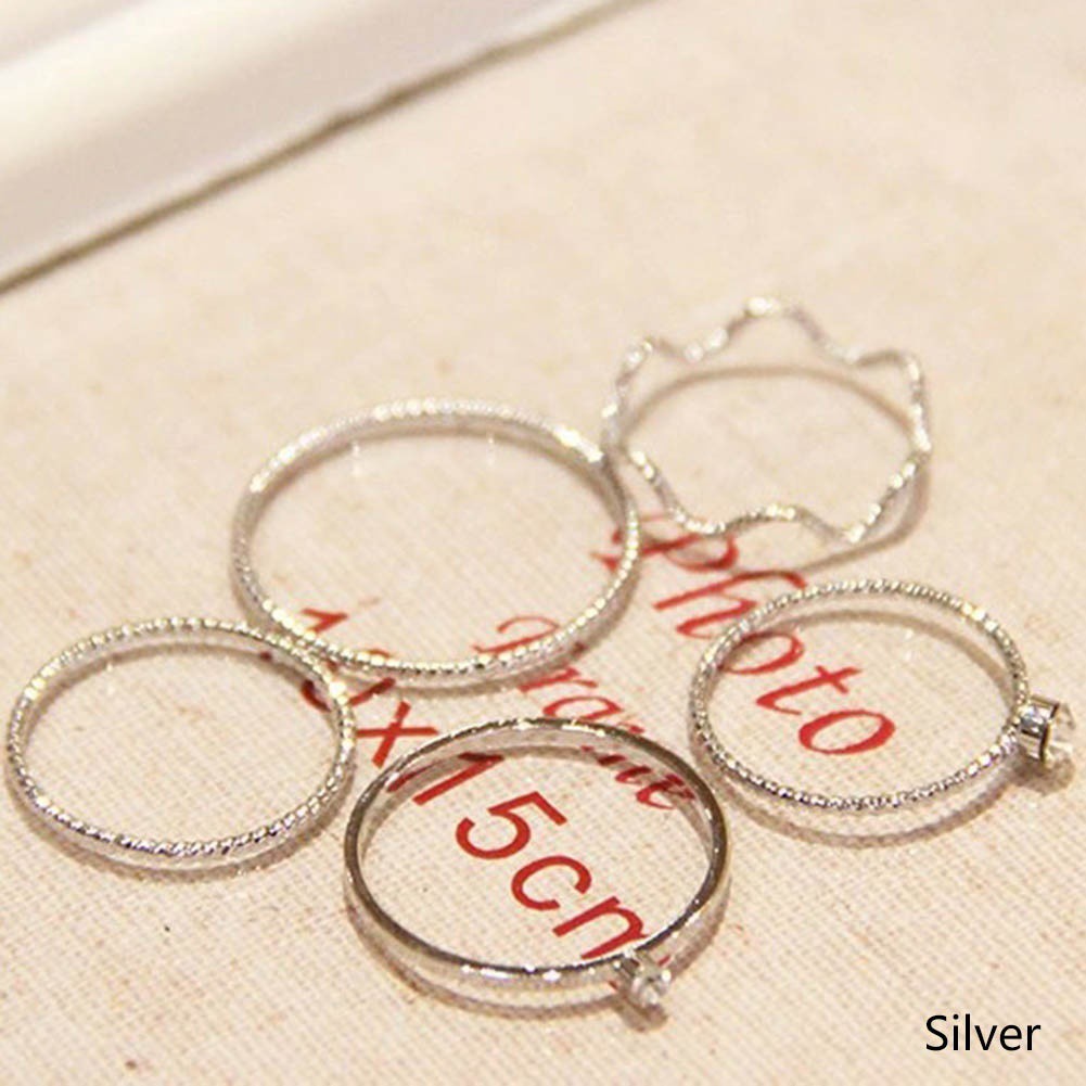 Bộ 5 chiếc nhẫn hợp kim mạ vàng bạc thiết kế thời trang cho nữ