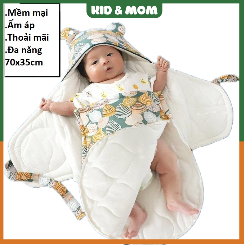 Khăn ủ cho bé sơ sinh bông tai gấu, khăn quấn sơ sinh, chăn ủ bông có mũ