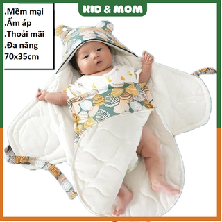 Khăn ủ cho bé sơ sinh bông tai gấu, khăn quấn sơ sinh, chăn ủ bông có mũ