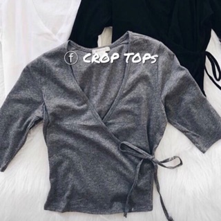 Áo Croptop vạt chéo cổ tim tay lỡ cột dây nơ - by SugarG