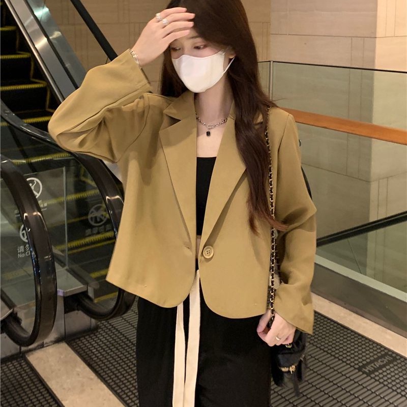 Áo khoác vest SUXI tay dài dáng rộng màu trơn thanh lịch dễ phối đồ