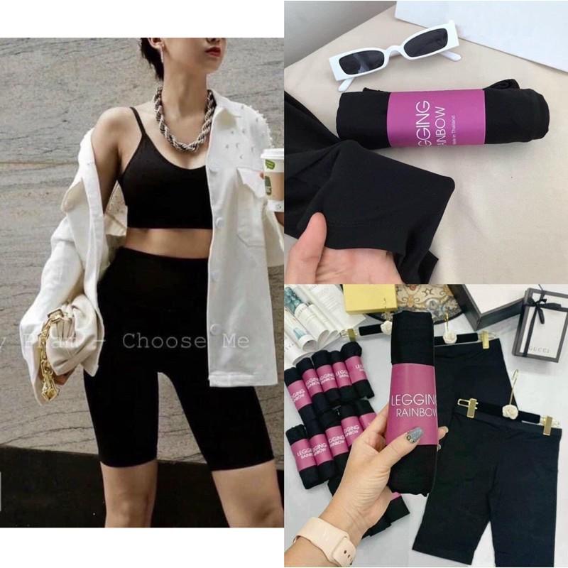 Quần legging lửng Rainbow cuộn BIGOMALL - Quần legging ngố nâng mông thể thao