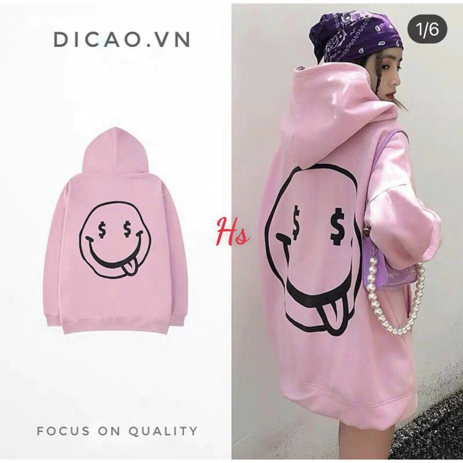 Áo hoodie hồng mặt cười money MEMN 732