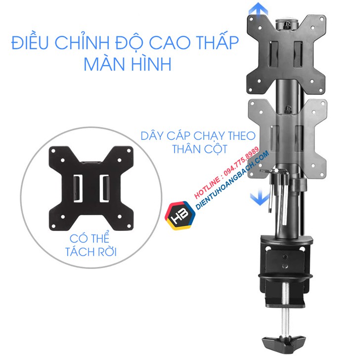 Giá Treo Màn Hình Cao Cấp M061 17 - 27 inch - Xoay 360 Độ - Tải Trọng 8Kg - Tay Treo Màn Hình Kẹp Thành Bàn