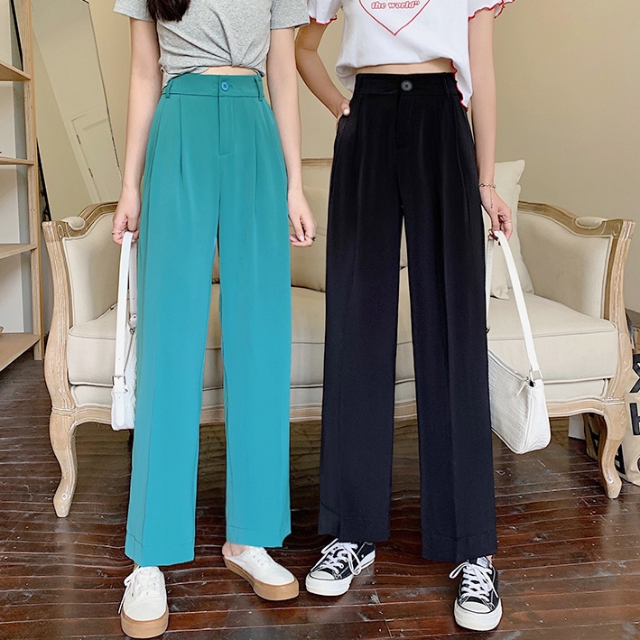 SUXI Quần Dài Lưng Cao Dáng Rộng Thời Trang Mùa Hè Phong Cách Hàn Quốc Cho Nữ