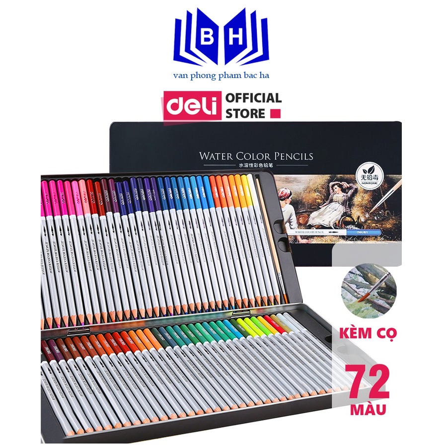 ( BẮC HÀ ) Bút chì màu nước cao cấp Deli - Có kèm cọ tán - Bộ 24/36/48 màu - 6521/6522/6523/6524