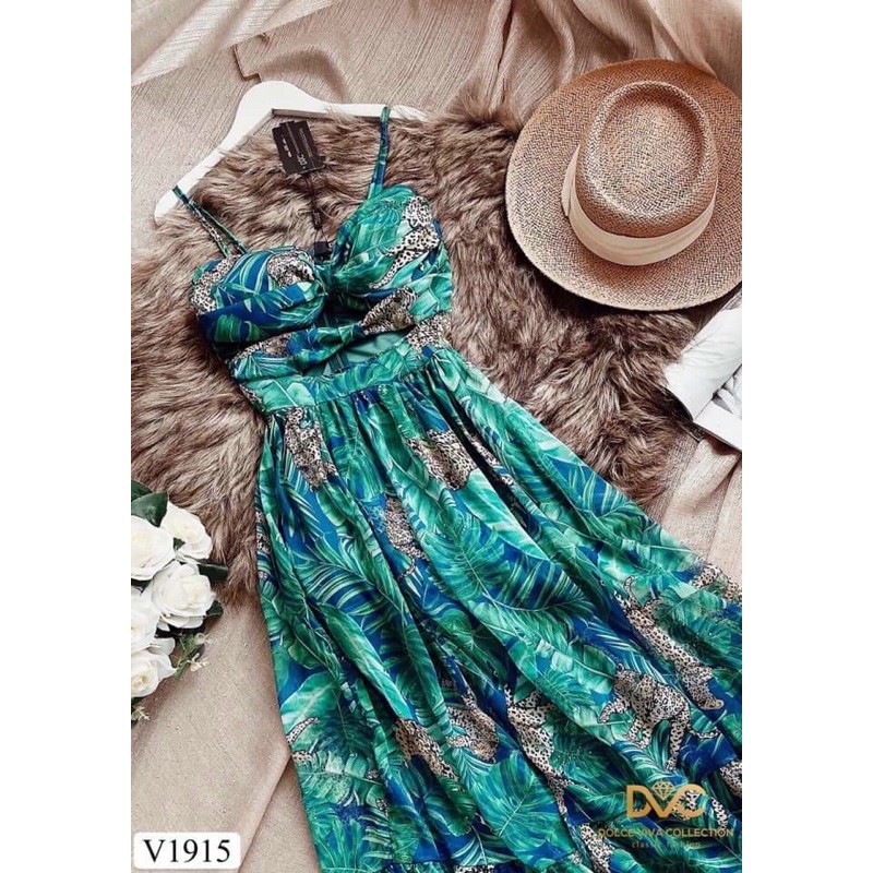 [Có đủ size 40-70kg] Đầm maxi hoa xanh hai dây khoét eo xẻ tà chất voan tơ (Ảnh thật trãi sàn) | BigBuy360 - bigbuy360.vn