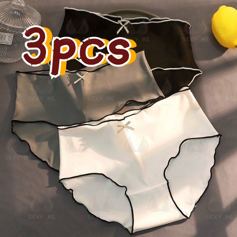 Bộ 3 Quần Lót Cotton Không Đường May Lưng Vừa Size Lớn M-XL Phong Cách Nhật Bản Cho Nữ