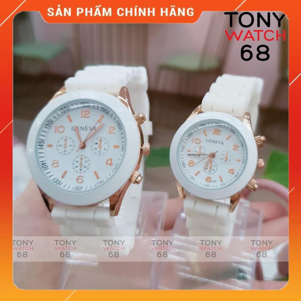 Hot!!! Đồng hồ cặp đôi nam nữ Geneva dây cao su trắng mặt kính cong độc đáo chính hãng Tony Watch 68 giá re