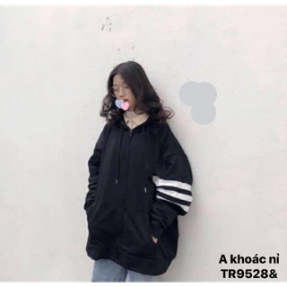 Áo khoác nỉ ba vạch trắng in tay - TR