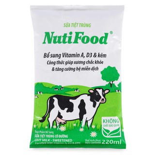 Sữa tiệt trùng NutiFood có đường túi 220ml