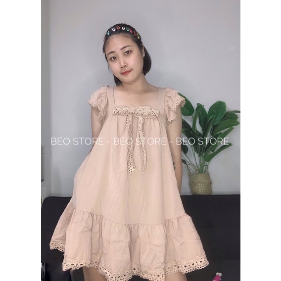 Đầm bèo phối ren nơ