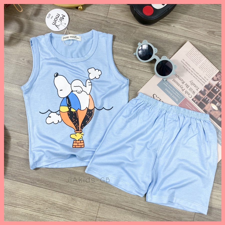 Bộ Thun Lạnh Ba Lỗ Cho Bé Trai Bé Gái 8-19kg -BL-IN25 In Hoạt Hình Vui Vẻ Chất Vải Thoáng Mát