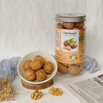 Quả óc chó Mỹ nguyên vỏ Davinut túi 500g, nhân óc chó vàng sống chưa tách vỏ hạt tốt cho bà bầu