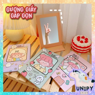 Gương Giấy Trang Điểm Gấp Gọn Để Bàn | Loại To Hoạt Hình Đáng Yêu