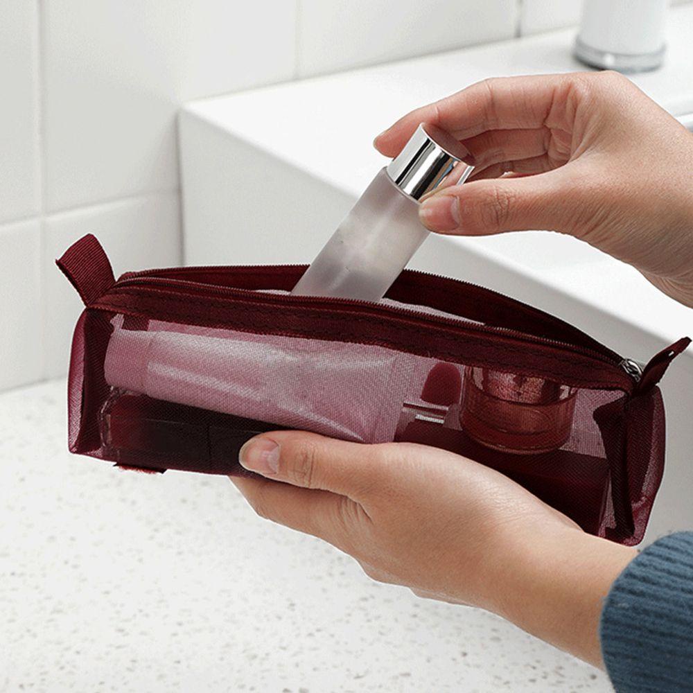 Túi xách tay dây kéo lưới xuyên thấu sức chứa lớn đựng đồ vệ sinh mỹ phẩm trang điểm 4 trong 1